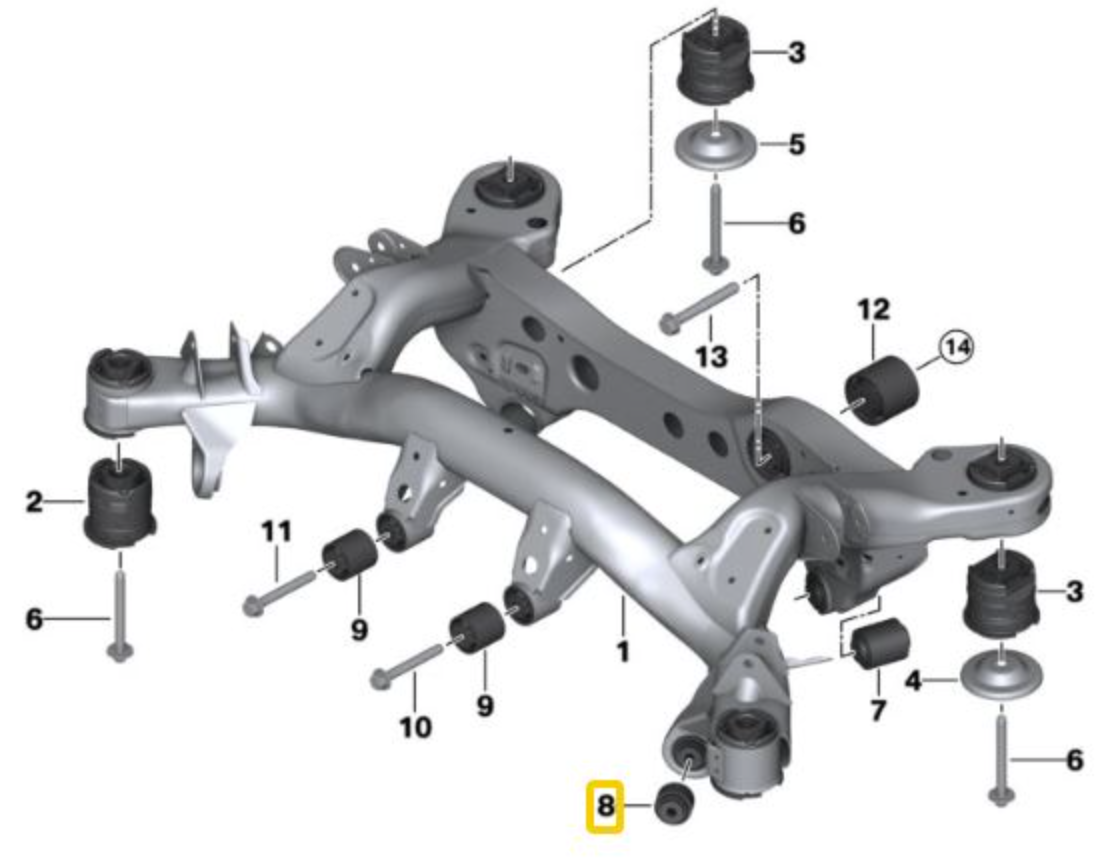 Rear Subframe ALUMINIUM bushing with Uniball BMW E8x & E9x (incl. M)