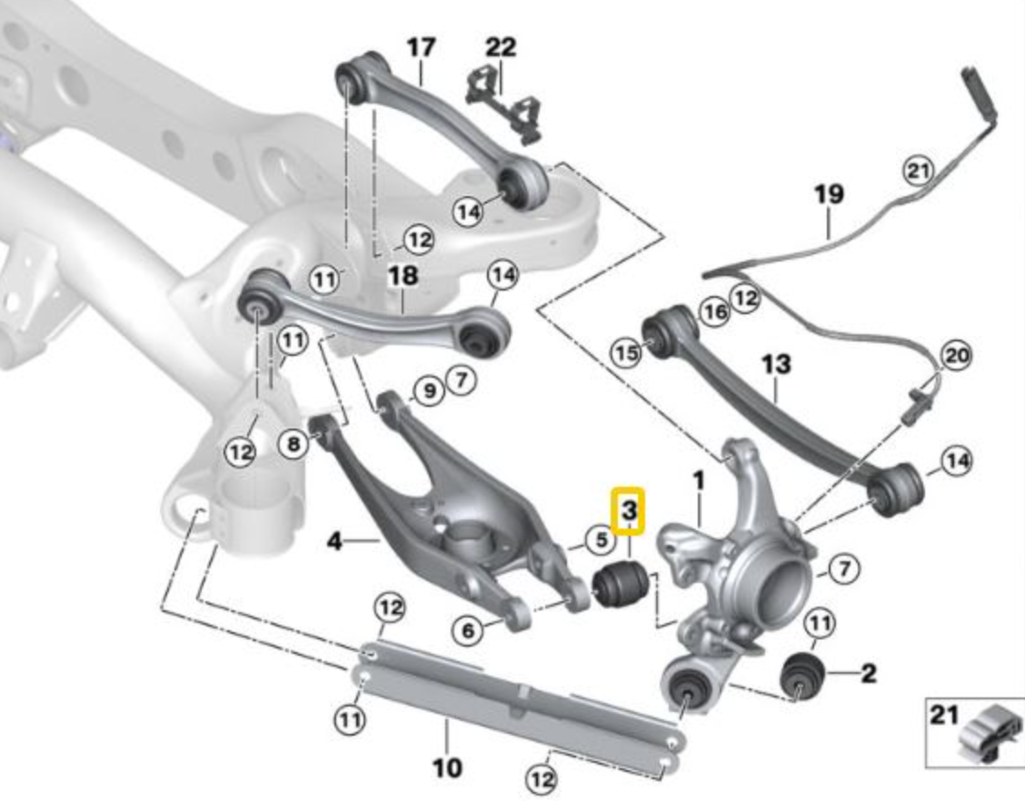 Rear Wheel Carrier LOWER arm ALUMINIUM bushing with Uniball BMW E8x & E9x
